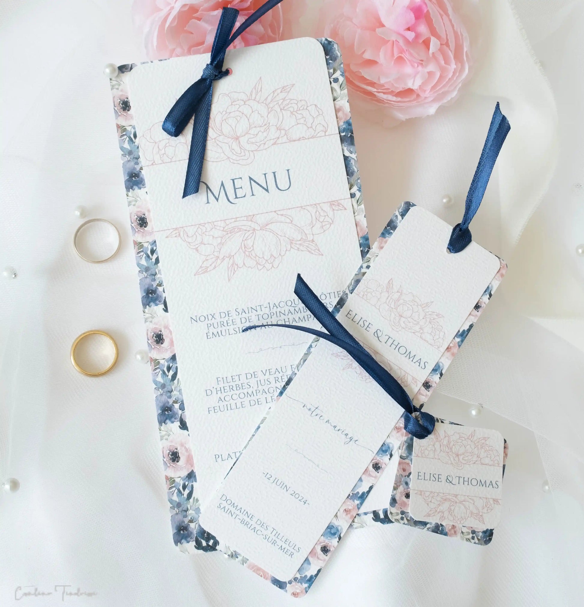 Collection de Papeterie de Mariage, Cadeau pour Invités fleuri bleu et rose
