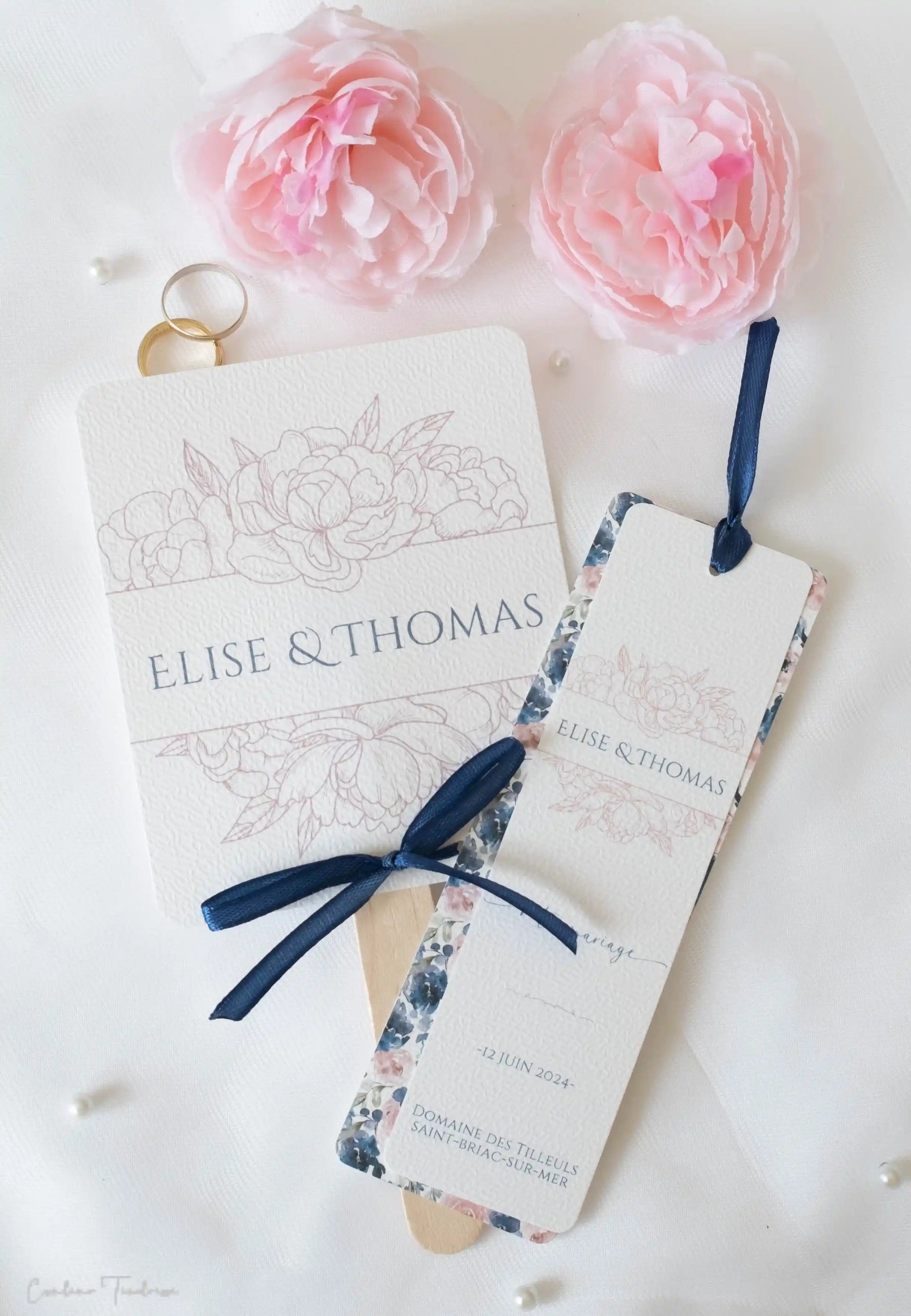 Signet Souvenir de Mariage, Cadeau pour Invités fleuri bleu et rose