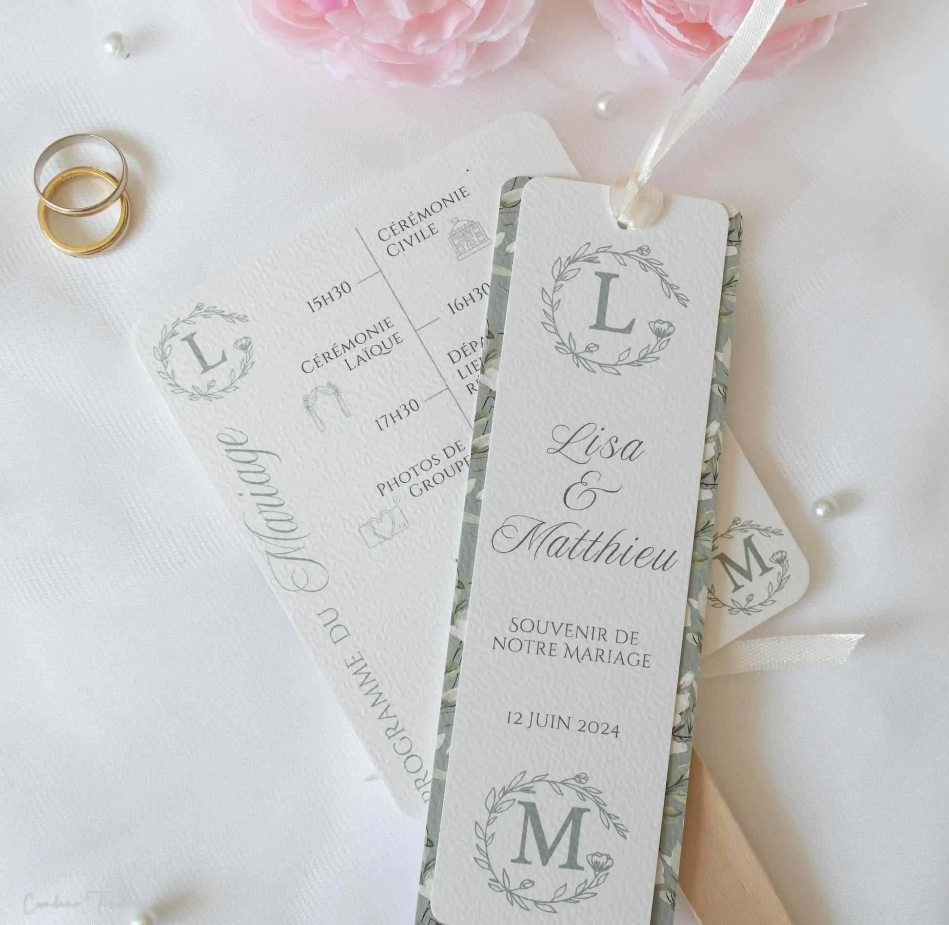 Signet Souvenir de Mariage - Cadeau pour Invités à imprimé fleuri vert sauge