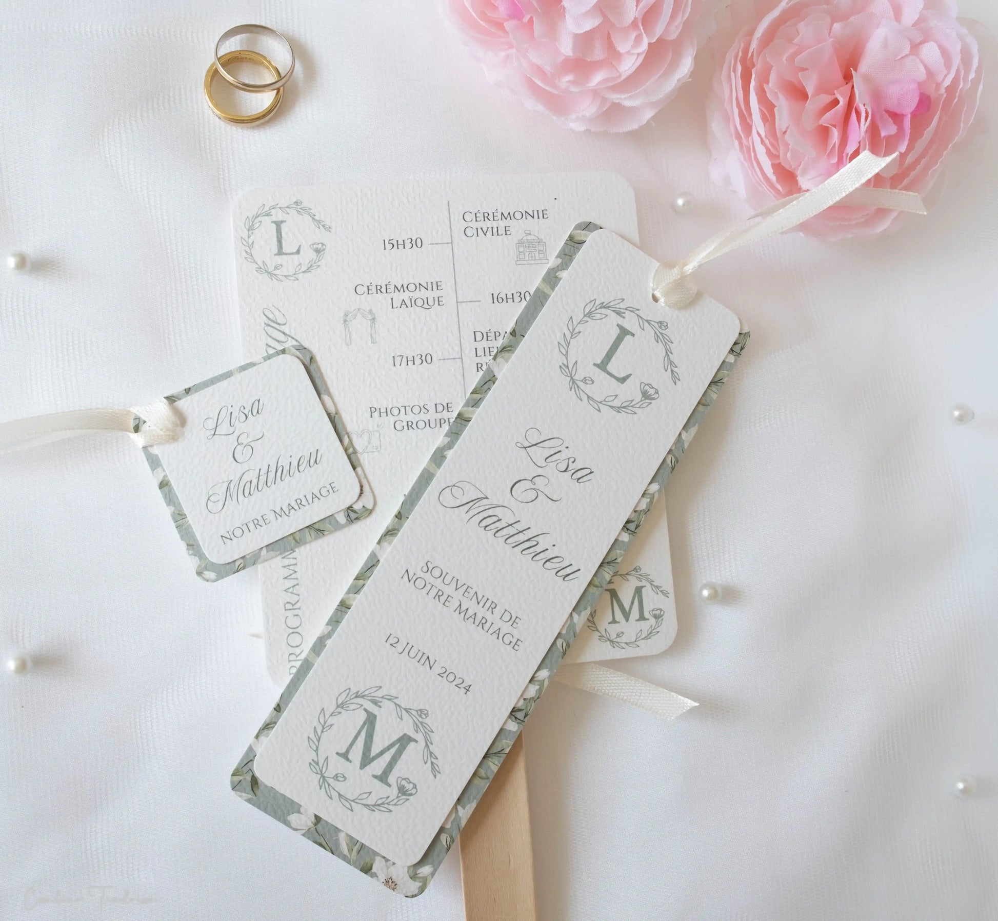 Signet Souvenir de Mariage - Cadeau pour Invités à imprimé fleuri vert sauge